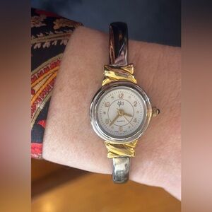 Vintage Two Tone Bangle Watch Gold Silver Bracelet Style
